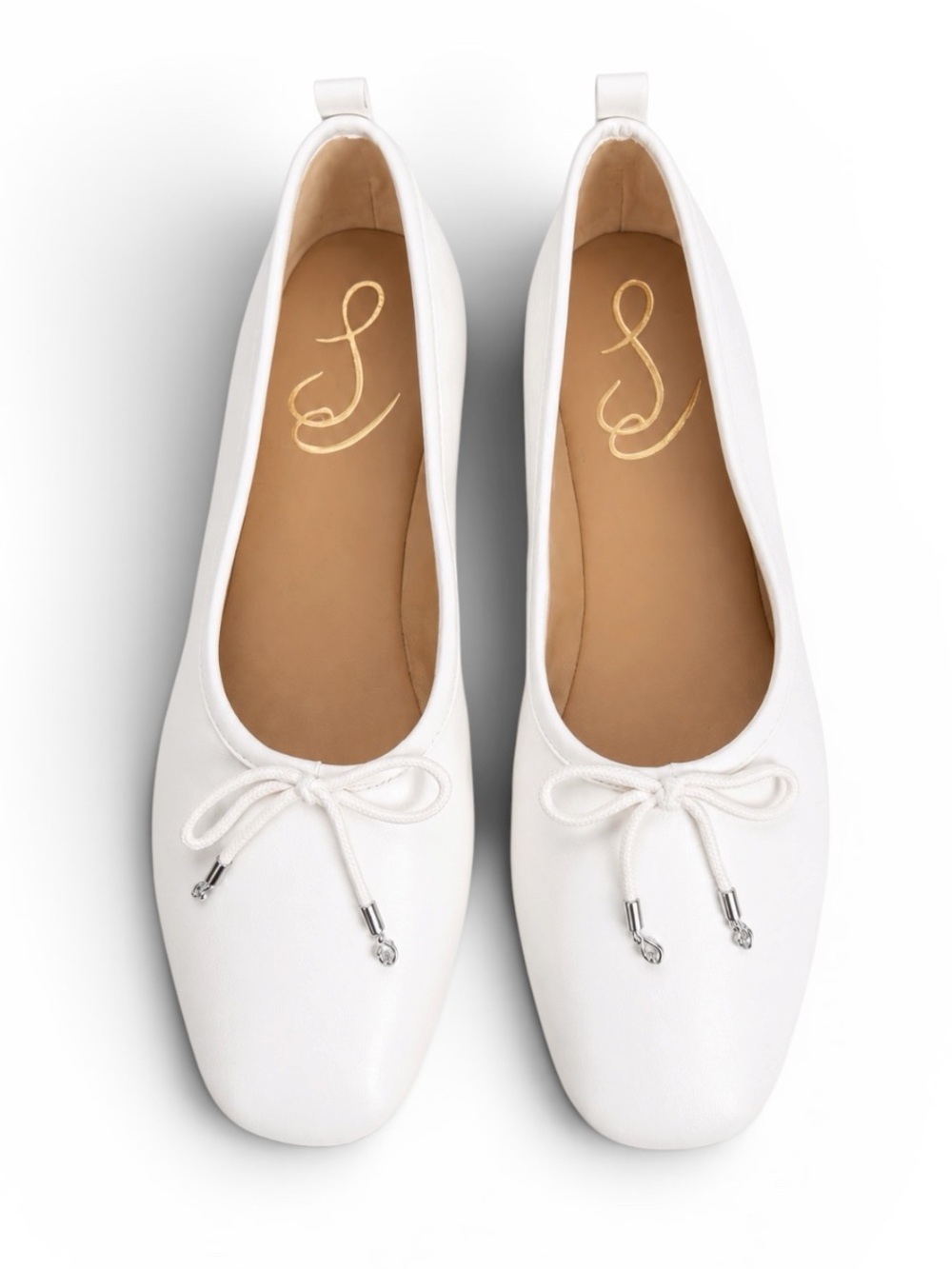Sam Edelman Ari Leather Ballet Flats White Bow Slip-On Shoes Women’s 8.5